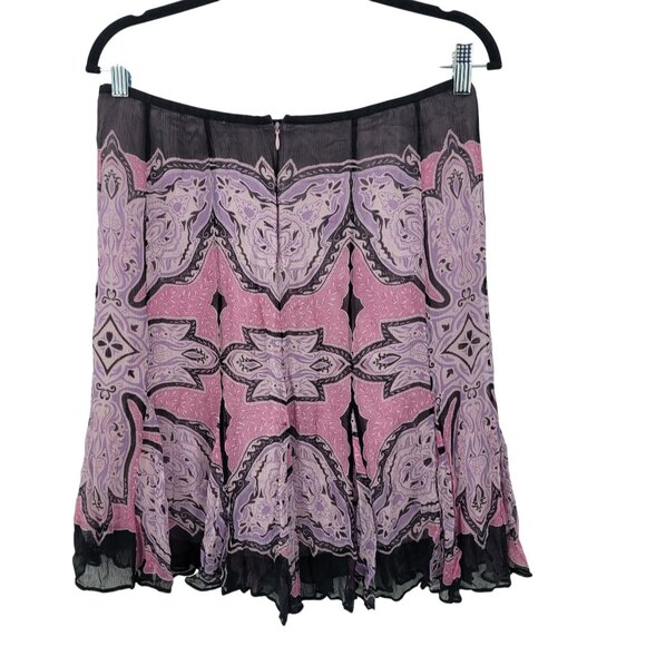 Boho Chic Silk Pleated Skirt Sz 8 Pink Black Paisley Fairy Grunge Coquette Knee - Picture 5 of 6